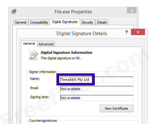 Screenshot of the Tweakbit Pty Ltd certificate